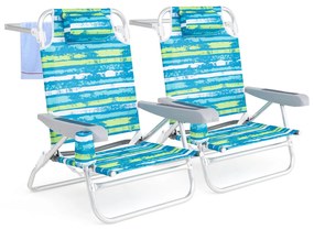 Conjunto de 4 guarda-sóis de praia com 2 cadeiras dobráveis e manta de piquenique - Azul