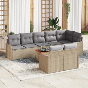 Conjunto de Sofá de Jardim vidaXL de 9 Peças com Almofadas Bege Rattan Poliéster Acácia