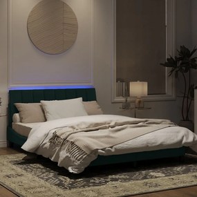 Estrutura de cama c/ luzes LED 140x200 cm veludo verde-escuro