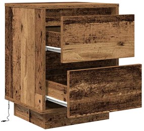 Mesas cabeceira c/ luzes LED 2 pcs 38x34x50 cm madeira velha