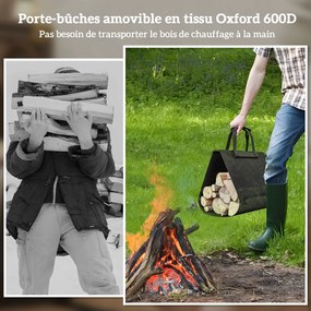 Suporte para lenha, com transportador amovível, para interior, 49 L x 34 P x 44 A cm, metal, preto
