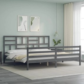 Estrutura de cama com cabeceira 200x200 cm madeira maciça cinza