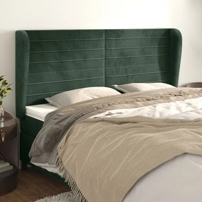 Cabeceira cama c/ abas veludo 203x23x118/128 cm verde-escuro