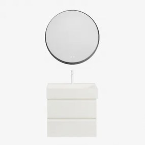 Conjunto De Móvel De Casa De Banho Suspenso Em Madeira E Folha De Freixo Com Lavatório Integrado Ona Branco & Redondo Led - Sklum