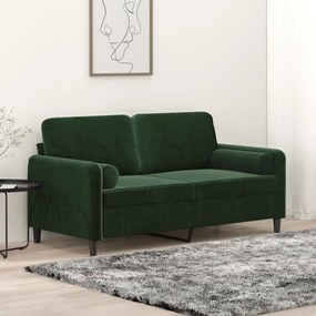 vidaXL Sofá 2 lug. c/ almofadas/almofadões 140 cm veludo verde-escuro