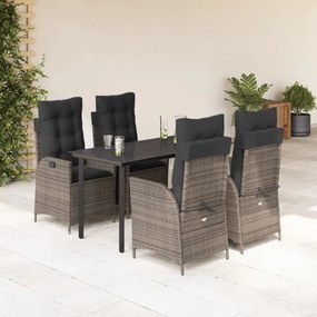 vidaXL 5 pcs conjunto de jantar p/ jardim c/ almofadões vime PE cinza