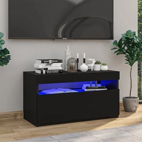 Móvel de TV com luzes LED 75x35x40 cm preto brilhante