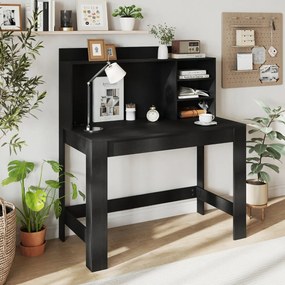 Secretária de computador 108 x 60 x 125 cm com estante com tomadas e orifício para cabos Preta