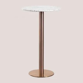 Mesa Alta De Bar Redonda Ø60 Cm Em Terraço Malibu Branco & Oro Rosa - Sklum