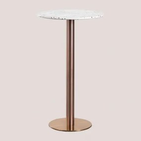 Mesa Alta De Bar Redonda Ø60 Cm Em Terraço Xiren Terrazzo Marfim E Preto - Ouro Rosa Escovado - Sklum