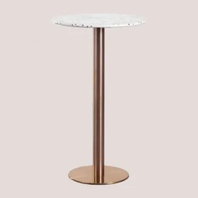 Mesa De Bar Alta Redonda Em Terrazzo (ø60 Cm) Malibu Branco & Oro Rosa - Sklum