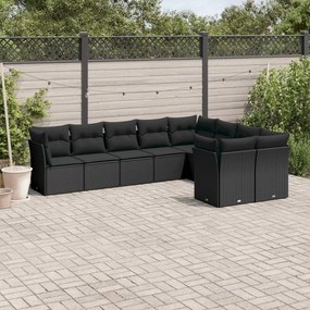 vidaXL 9 pcs conjunto de sofás p/ jardim c/ almofadões vime PE preto