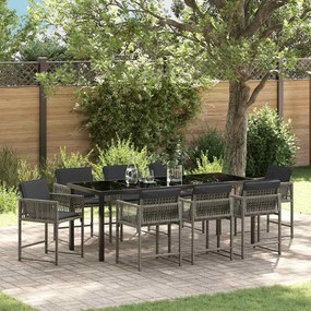 vidaXL Conjunto de Jantar de Jardim com Almofadas 9 Peças Cinza Rattan Poly