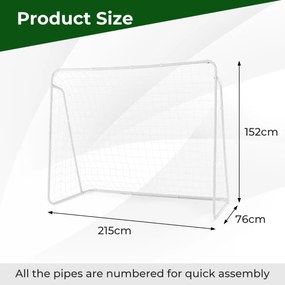 Baliza de futebol de jardim com estrutura e estacas, equipamento de campo de futebol ao ar livre para crianças 215 x 152 x 76 cm Branco