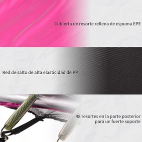 HOMCOM Trampolim de Jardim Φ244cm Trampolim para Crianças e Adultos com Rede de Segurança Cobertura nas Bordas e Escada para Exterior Rosa