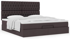 Estrutura de cama otomana com colchão tecido castanho escuro