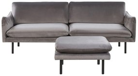 Sofá de 3 lugares em veludo cinzento com repousa-pés VINTERBRO Beliani