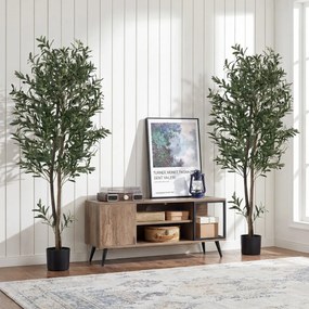 Conjunto de 2 Plantas artificiais de 180 cm Oliveira com frutos e musgos realistas Base estável Tronco PE robusto em vaso Verde