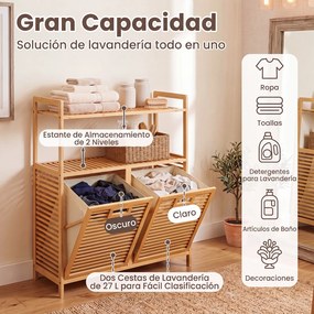 Móvel para Roupa Suja, 80 x 30 x 92 cm, 2 Compartimentos e Estante Superior, Natural