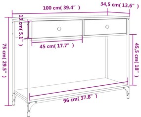 Mesa consola 100x34,5x75cm derivados de madeira cinzento sonoma