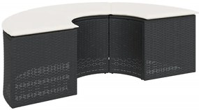 2 pcs conjunto de sofás de jardim semicircular vime PE preto