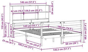 Cama com estante sem colchão 140x190 cm pinho maciço