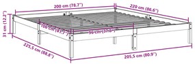 Cama extra longa sem colchão 200x220 cm madeira de pinho maciça