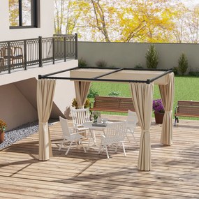Pérgola de Jardim 3x3 m Pérgola para Exterior com Teto e Paredes Laterais Retráteis Impermeável para Terraço Pátio Bege