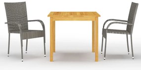 3 pcs conjunto de jantar para jardim cinzento
