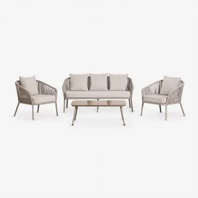 Conjunto De Jardim Com Sofá De 2 Lugares, 2 Poltronas Em Corda Trançada E Mesa De Centro Arhiza Moka Brown - Sklum