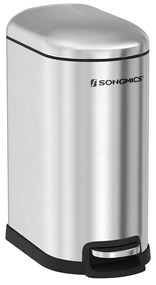 Lixeira Slim SONGMICS, Lixeira com Pedal de 10L, Aço, Balde Interno Removível, Fechamento Lento, para Espaços Estreitos, Prata LTB10NL