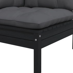 3 pcs conjunto lounge jardim c/ almofadões pinho maciço preto