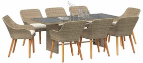 Conjunto de Jantar de 9 Peças Bege em Rattan Sintético