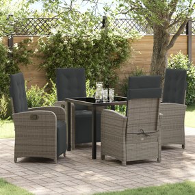 Conjunto de Jantar de 5 Peças vidaXL com Almofadas Cinza Rattan Poliéster