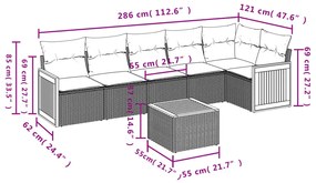 7 pcs conjunto de sofás p/ jardim c/ almofadões vime PE preto