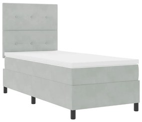 Cama Box com Colchão e Luz LED Cinza Claro 100x200 cm em Veludo
