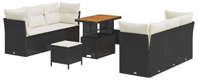 Conjunto de Sofás de Jardim de 9 Peças com Almofadas Preto Vime PE Acá