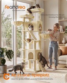 Arranhador para gatos para arranhar XXL com placas para arranhar e sisal, 55 x 45 x 206 cm, bege