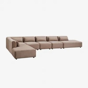 Sofá Modular De Canto Em 6 Peças Com Duplo Divã Fogler Bombazina Castanho Camel - Sklum