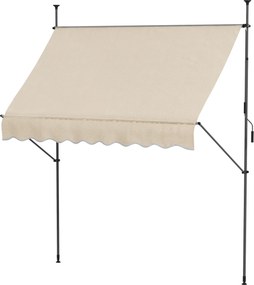 Toldo retrátil manual autoportante, 2,5 m (L) x 1,2 m (P) x 2,1–3 m (A), inclinação ajustável, metal, alumínio, poliéster, cor areia