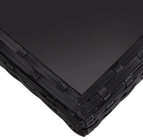 9 pcs conjunto de jantar para jardim vime PE e vidro preto
