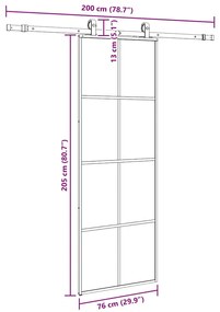 Porta deslizante c/ conj. ferragens 76x205cm vidro ESG preto