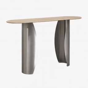 Consola De Entrada Ovalada 135x40 Cm Em Travertino E Aço Inoxidável Neriyu Travertino - Sklum