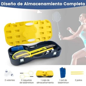 Conjunto de badminton portátil para crianças com 2 penas e 2 raquetes Estrutura em PVC resistente azul, amarelo