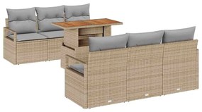 Conjunto de Sofá de Jardim 7 Peças com Almofadas Bege em Rattan Sintét
