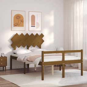 Estrutura de cama dupla pequena 4FT madeira maciça castanho-mel