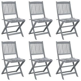 vidaXL Cadeiras exterior dobráveis c/ almofadões 6 pcs acácia maciça