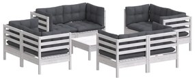 9 pcs conj. lounge de jardim com almofadões antracite pinho