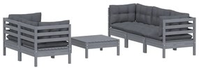 6 pcs conj. lounge de jardim com almofadões antracite pinho