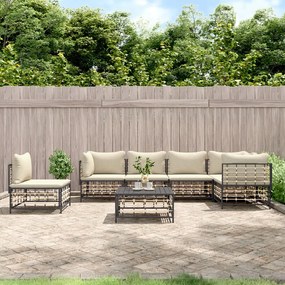 vidaXL 7 pcs conjunto lounge de jardim c/ almofadões vime PE antracite